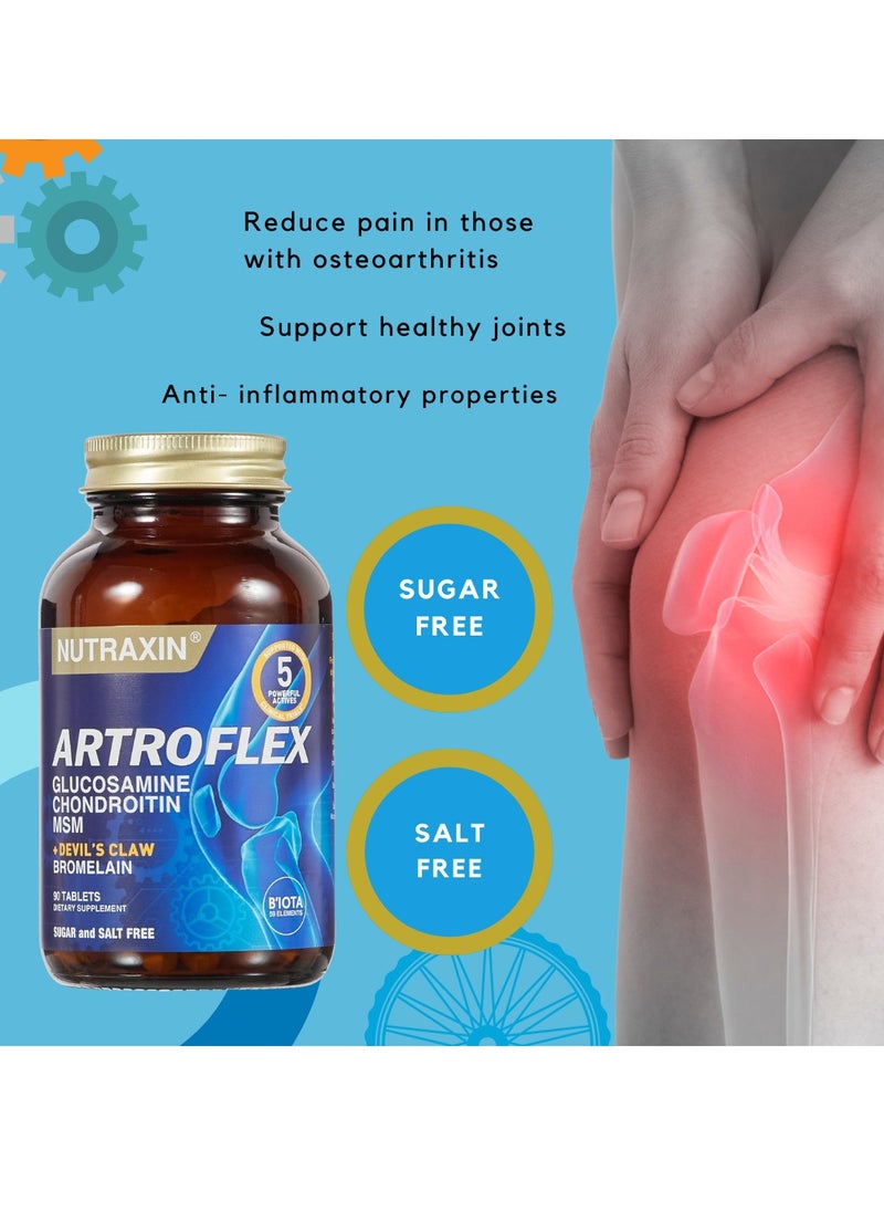 NUTRAXIN - Nutraxin Artroflex Containing Glucosamine Chondroitin 2700mg & MSM 1200mg with Bromelain 198mg for Bone & Joint support, arthritis pain 90 Tablets - Image 1