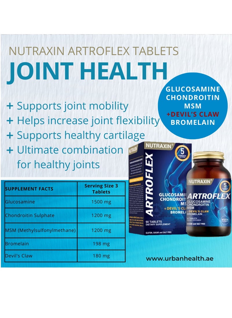 NUTRAXIN - Nutraxin Artroflex Containing Glucosamine Chondroitin 2700mg & MSM 1200mg with Bromelain 198mg for Bone & Joint support, arthritis pain 90 Tablets - Image 1