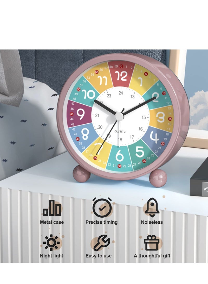 Children's Alarm Clock, Silent Alarm Clocks with Night Light, 3 Inch Cartoon Alarm Clock, Children's Sleep Trainer Clock, Battery Operated Alarm Clock for Children's Bedroom  - Image 4