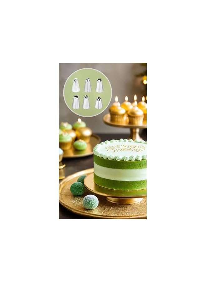 S-TOP 6Pcs Piping Nozzle Set 2D 1M 2F 6B D42 108E for Cake Decorating, Icing Tips for Cupcakes, Buttercream, Fondant, Baking Tools (6Pack) - Image 3