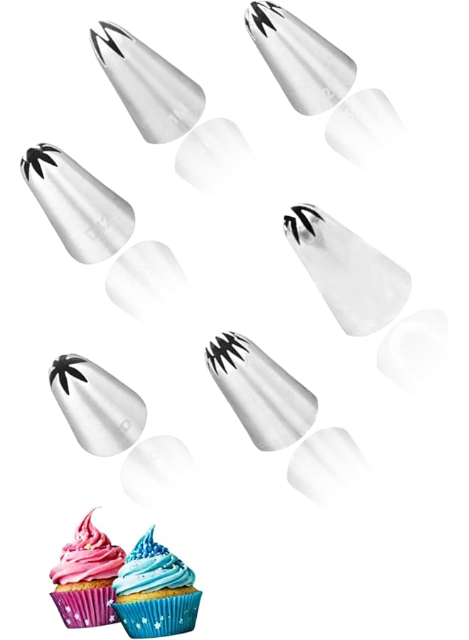 S-TOP 6Pcs Piping Nozzle Set 2D 1M 2F 6B D42 108E for Cake Decorating, Icing Tips for Cupcakes, Buttercream, Fondant, Baking Tools (6Pack) - Image 1