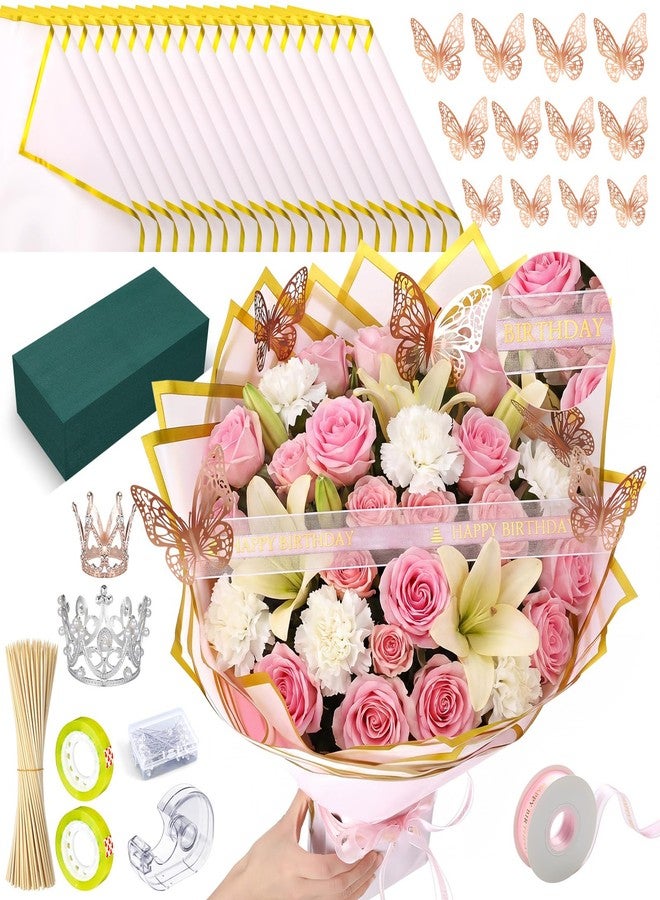 Maitys 189 Pcs Money Bouquet Kit 20 Sheets DIY Flower Wrapping Paper 100 Pcs Bamboo Skewers Floral Foam Blocks for Birthday Anniversary Wedding Gift - Image 1