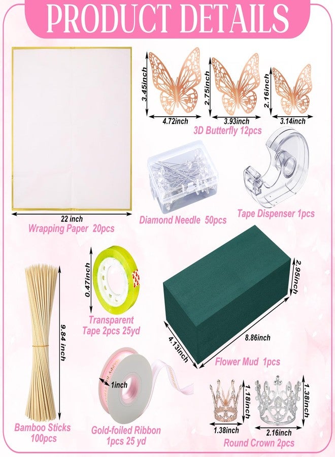 Maitys 189 Pcs Money Bouquet Kit 20 Sheets DIY Flower Wrapping Paper 100 Pcs Bamboo Skewers Floral Foam Blocks for Birthday Anniversary Wedding Gift - Image 2