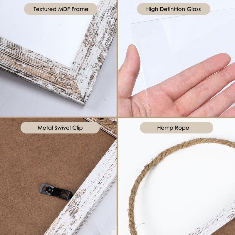 QUTREY 4x6 Picture Frames Collage, 3 Openings 4 x 6 Vertical Hanging Photo Frames Display 4 by 6 inch Pictures for Wall Decor, Distressed White - Image 3