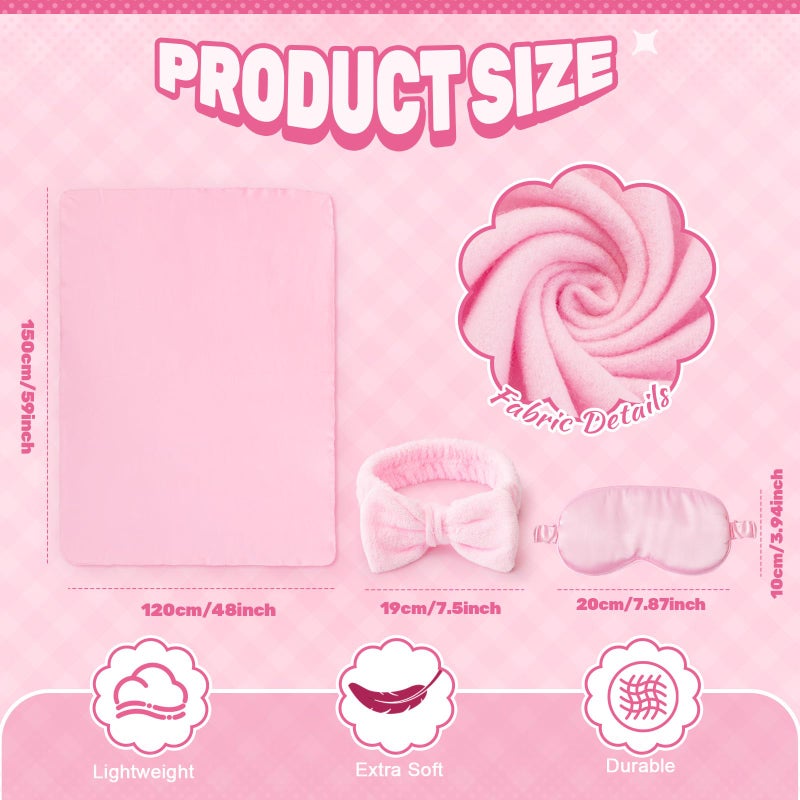 Tegeme 36 Pcs Sleepover Party Supplies for Girls 6 Fleece 59x48 Inch Throw Blanket 6 Eye Mask 6 Spa Headband 6 Slippers 6 Set Face Mask Mixing Bowl 6 Tote Bag for Slumber Sleepover Spa Party Gift - Image 3