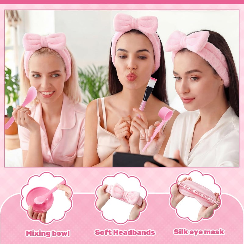 Tegeme 36 Pcs Sleepover Party Supplies for Girls 6 Fleece 59x48 Inch Throw Blanket 6 Eye Mask 6 Spa Headband 6 Slippers 6 Set Face Mask Mixing Bowl 6 Tote Bag for Slumber Sleepover Spa Party Gift - Image 5