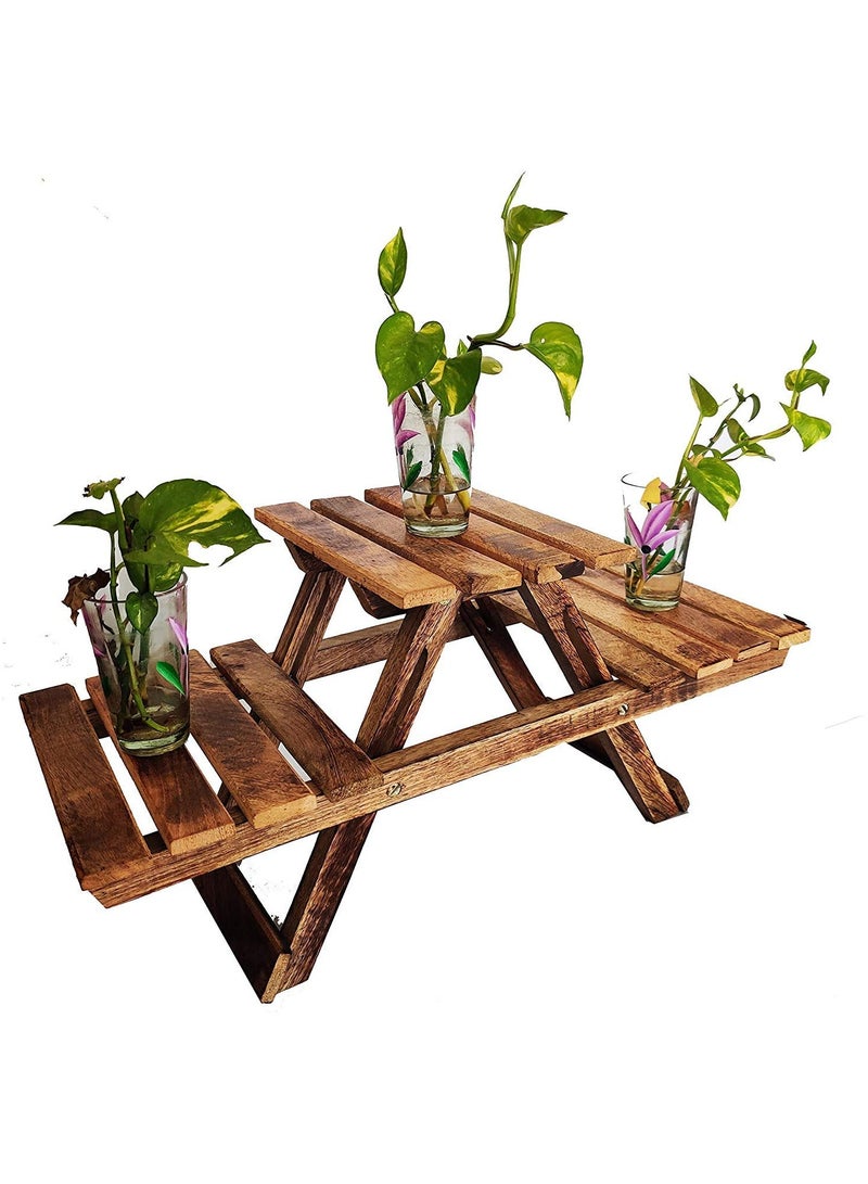 DubaiGallery رف خشبي متعدد الاستخدامات قابل للطي حامل نباتات 3 طوابق طاولة جانبية لغرفة المعيشة مقعد خشبي حامل أصيص الزهور حامل المزهرية حامل النباتات للحديقة والهواء الطلق - Image 3