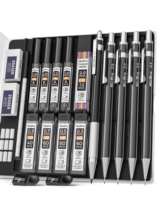Black Art Mechanical Pencil Set In Case, Metal Drafting Pencils 0.3, 0.5, 0.7, 0.9 & 2Mm Graphite Lead Holders (2H Hb 2B 4B Colored Lead) For Sketching Drawing With 9 Lead Refills, 2 Erasers - pzsku/Z61FD42D3F0E2ACAE4527Z/45/_/1731922183/17bc9462-4541-49ed-9ebe-fc5d9004f7de