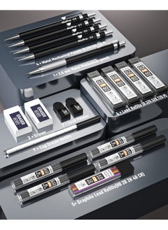 Nicpro Black Art Mechanical Pencil Set In Case, Metal Drafting Pencils 0.3, 0.5, 0.7, 0.9 & 2Mm Graphite Lead Holders (2H Hb 2B 4B Colored Lead) For Sketching Drawing With 9 Lead Refills, 2 Erasers  - Image 5