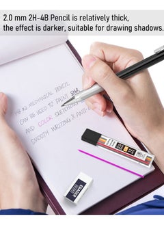 Nicpro Black Art Mechanical Pencil Set In Case, Metal Drafting Pencils 0.3, 0.5, 0.7, 0.9 & 2Mm Graphite Lead Holders (2H Hb 2B 4B Colored Lead) For Sketching Drawing With 9 Lead Refills, 2 Erasers  - Image 4