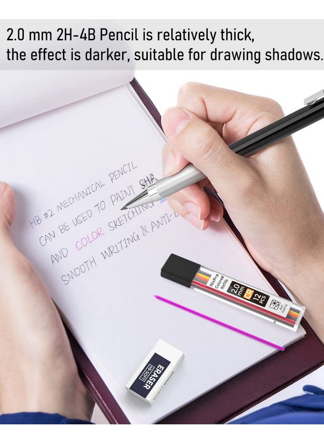 Nicpro - Black Art Mechanical Pencil Set In Case, Metal Drafting Pencils 0.3, 0.5, 0.7, 0.9 & 2Mm Graphite Lead Holders (2H Hb 2B 4B Colored Lead) For Sketching Drawing With 9 Lead Refills, 2 Erasers - Image 1