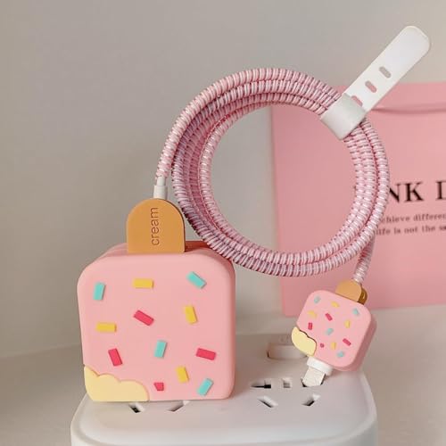 KEKOZE 4-in-1 Charging Accessory Kit Compatible with iPhone 20W Silicone Charger Cover, Cable Tie, Bend Protector & Storage Case | Durable Protection - Pink - Image 1