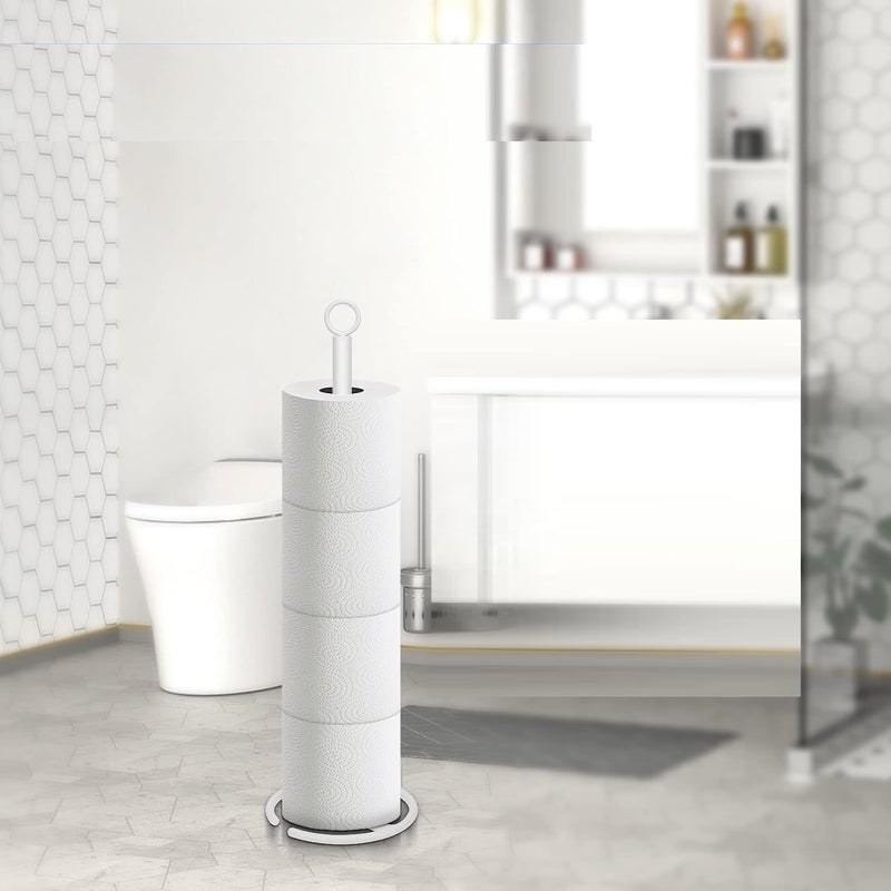 INDIDECOR INDIDECOR 38168 Bath Toilet Paper Holder Stand, Free Standing Tissue Paper Storage with Reserve, Space Toilet 4 Rolls Holder for Bathroom/Kitchen Countertop-All Metal (1 Pack, Matte Black) - Image 1