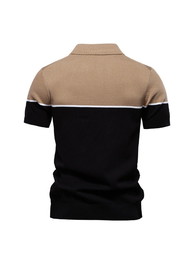 Summer Breathable Knitted Short Sleeve Polo Shirt Men's Patchwork Collar Casual Polo Top Quality Material Comfortable Fit  - Image 2
