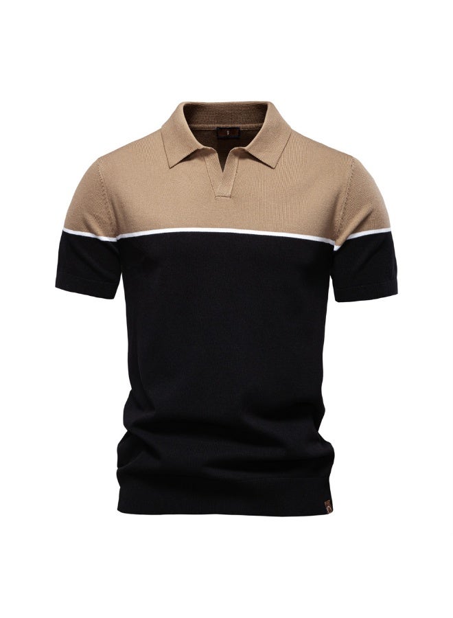 Summer Breathable Knitted Short Sleeve Polo Shirt Men's Patchwork Collar Casual Polo Top Quality Material Comfortable Fit  - Image 1