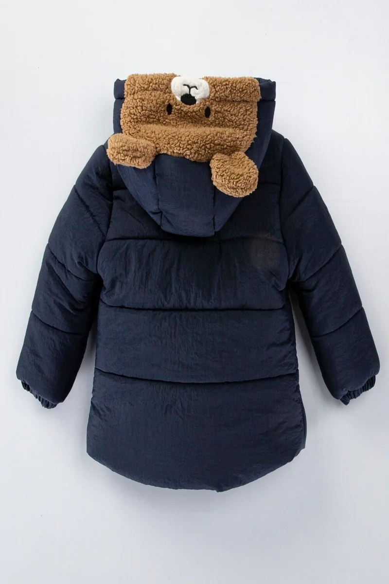 Podium Giyim Podium Clothing New Trend Cute Bear Figured Zipper & Shepherd Button Winter Ear Detailed Hooded Winter Coat