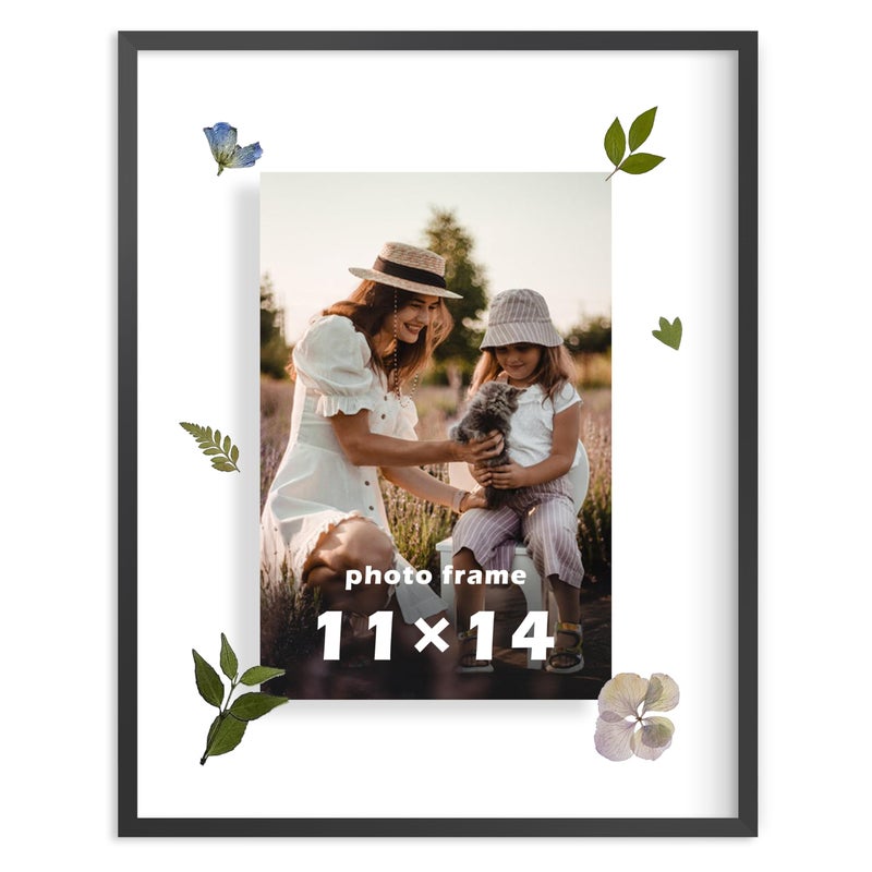 FrameWorks 11x14 Deluxe Black Aluminum Contemporary Style Floating Picture Frame with Tempered Glass