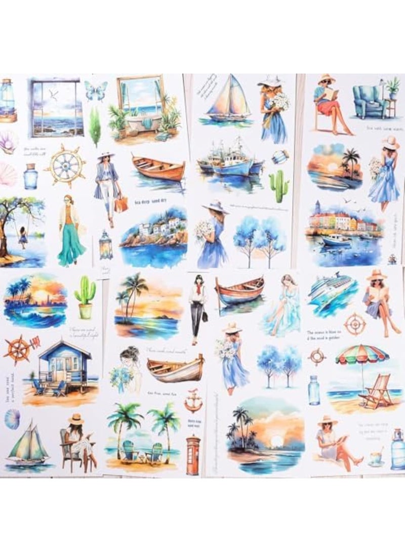 SYOSI Scrapbook Sticker Book,20 Sheets Journaling Stickers,Junk Journal Supplies,Pre-Cut Aesthetic PET Materials,Watercolor Scrapbooking Stickers for Adults,Decorative Ephemera DIY Arts & Craft(Multicolor) - Image 3