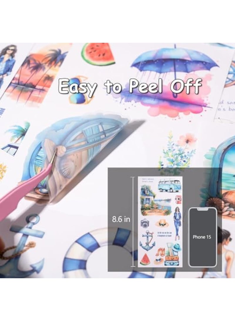 SYOSI Scrapbook Sticker Book,20 Sheets Journaling Stickers,Junk Journal Supplies,Pre-Cut Aesthetic PET Materials,Watercolor Scrapbooking Stickers for Adults,Decorative Ephemera DIY Arts & Craft(Multicolor) - Image 5