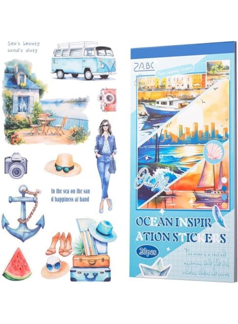 SYOSI Scrapbook Sticker Book,20 Sheets Journaling Stickers,Junk Journal Supplies,Pre-Cut Aesthetic PET Materials,Watercolor Scrapbooking Stickers for Adults,Decorative Ephemera DIY Arts & Craft(Multicolor) - Image 1