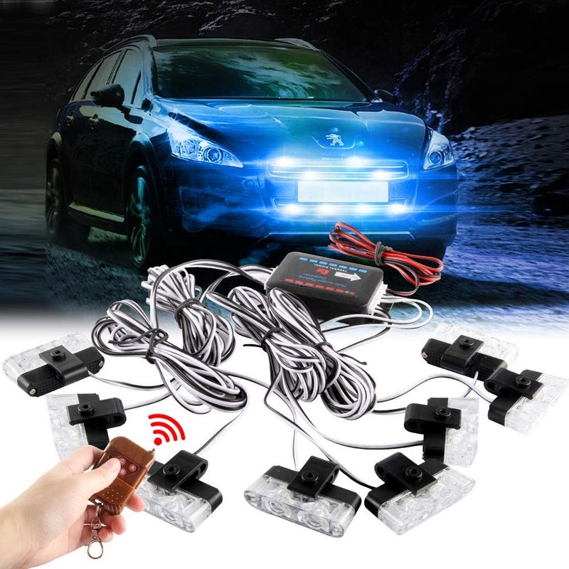 أضواء وميض شبكية 16LED زرقاء للوحة القيادة وحاجب الشمس، أضواء فلاش شرطة للسيارة والشاحنة وسيارة الإسعاف، تحذير طارئ مع جهاز تحكم عن بعد لاسلكي 12V - Image 1