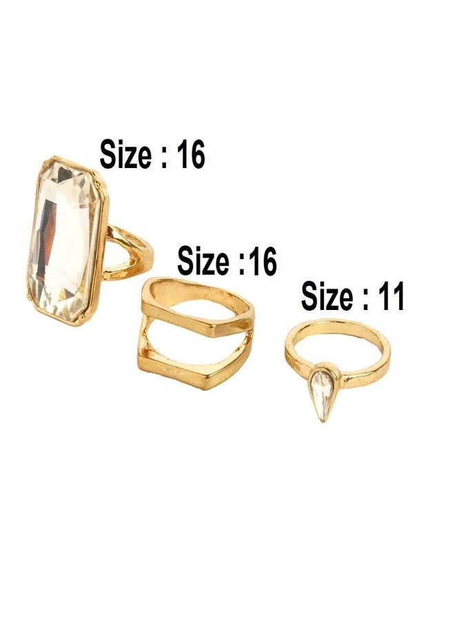 STRIPES® essentials Gold Set of 3 Multi Finger Contemporary Classy Stackable Knuckle Rings for Girls & Women - Image 3