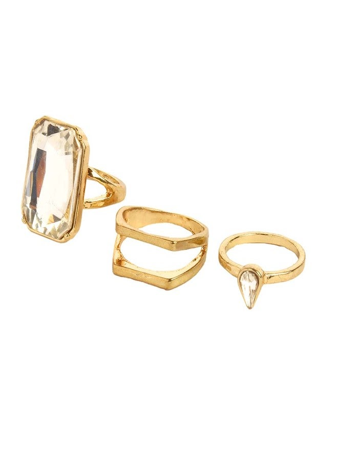 STRIPES® essentials Gold Set of 3 Multi Finger Contemporary Classy Stackable Knuckle Rings for Girls & Women - Image 1