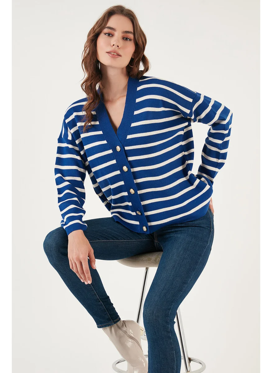 Lela Striped V-Neck Buttoned Knitwear Cardigan Women's Cardigan 4615182