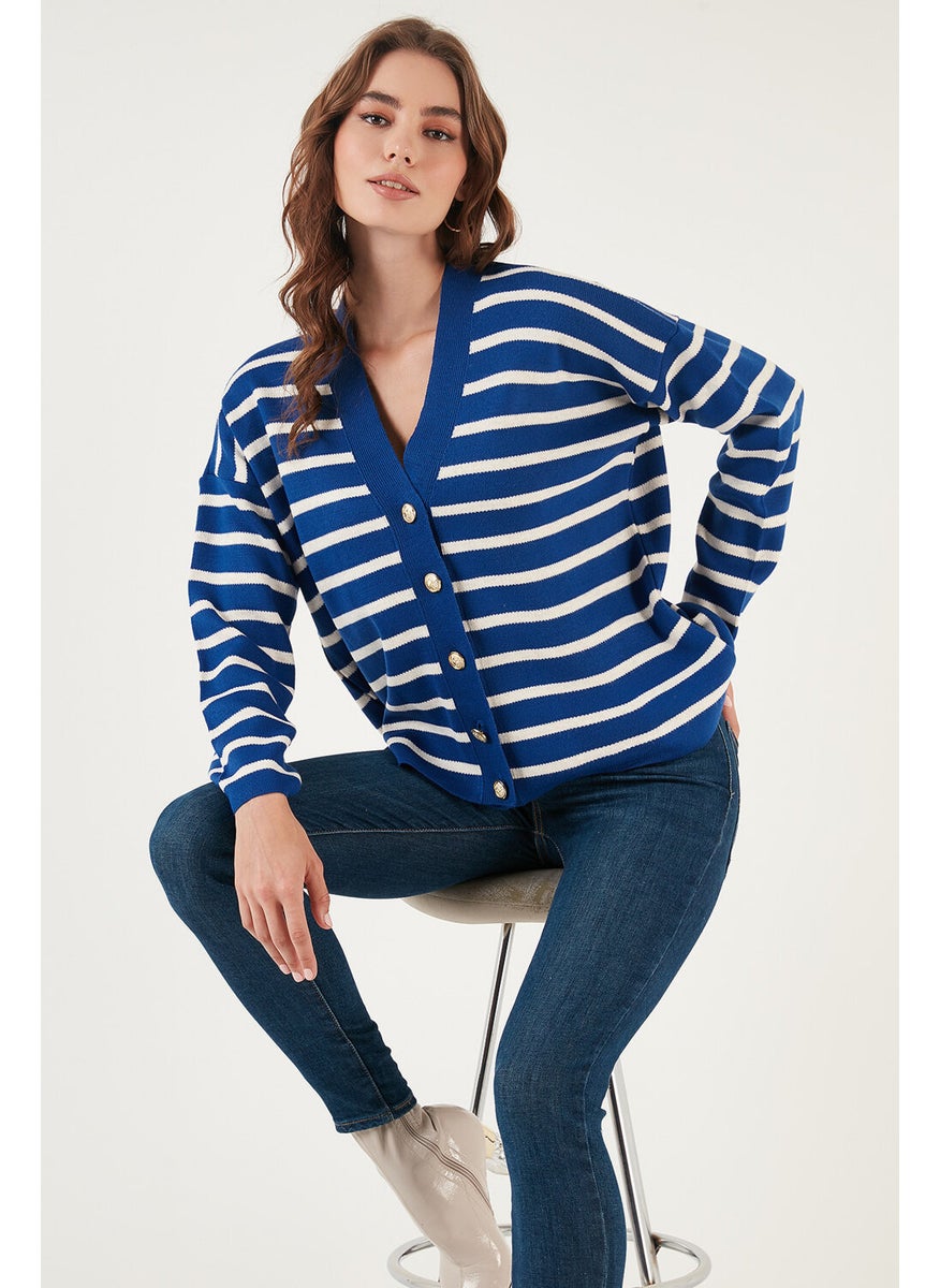 Lela Striped V-Neck Buttoned Knitwear Cardigan Women's Cardigan 4615182  - Image 1