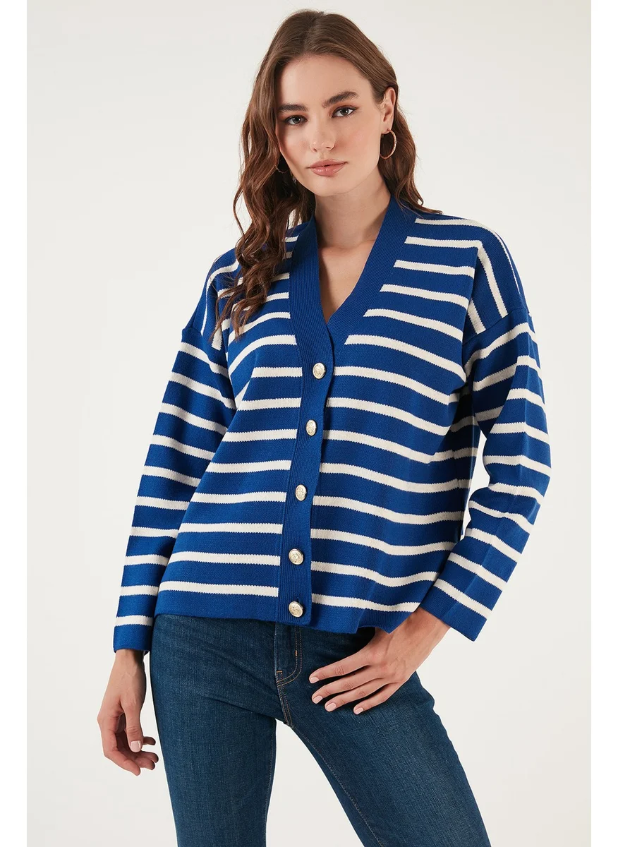 Lela Striped V-Neck Buttoned Knitwear Cardigan Women's Cardigan 4615182