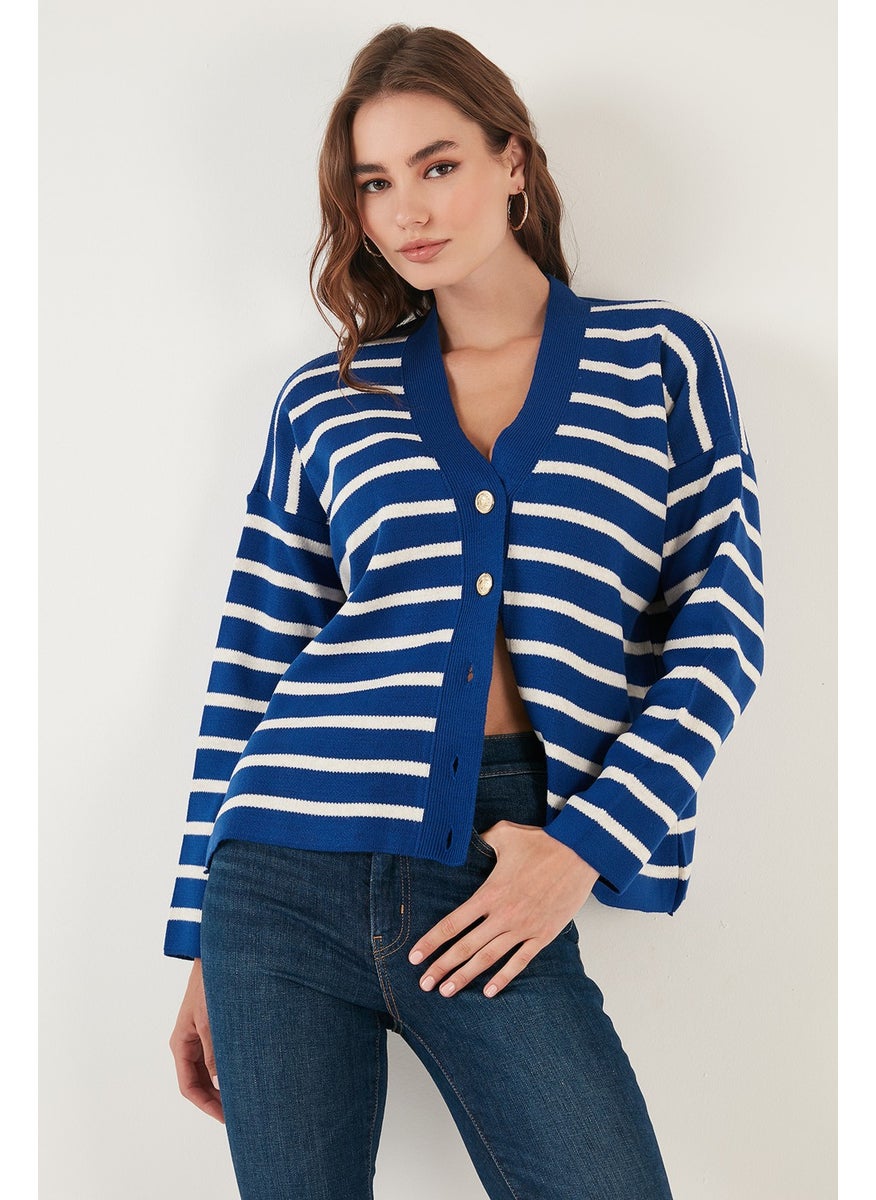 Lela Striped V-Neck Buttoned Knitwear Cardigan Women's Cardigan 4615182  - Image 3