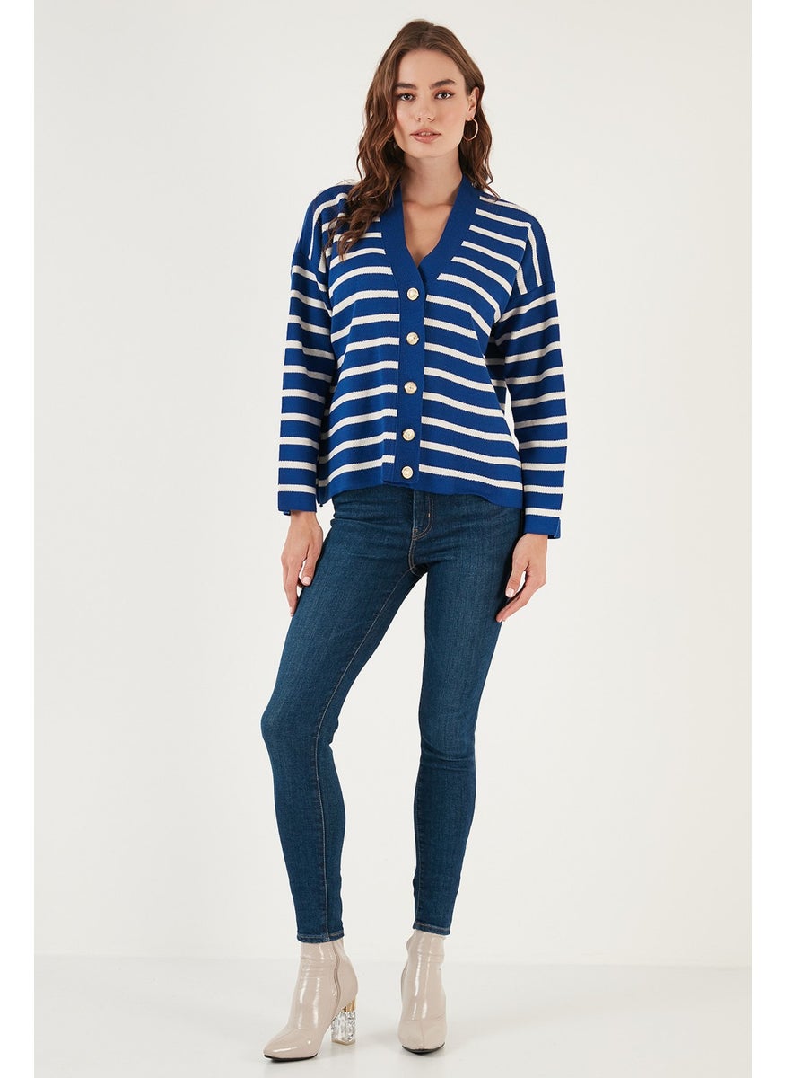 Lela Striped V-Neck Buttoned Knitwear Cardigan Women's Cardigan 4615182  - Image 4