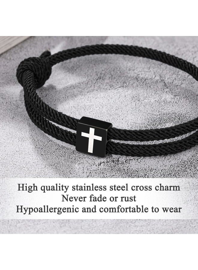 UNGENT THEM Cross Braided Rope Bracelet for Men Teen Boys, Easter Christian Baptism Confirmation Christmas Valentines Graduation Gifts Ideas, 13 inches, Nylon, no gemstone - Image 3