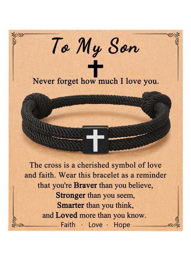UNGENT THEM Cross Braided Rope Bracelet for Men Teen Boys, Easter Christian Baptism Confirmation Christmas Valentines Graduation Gifts Ideas, 13 inches, Nylon, no gemstone - Image 1