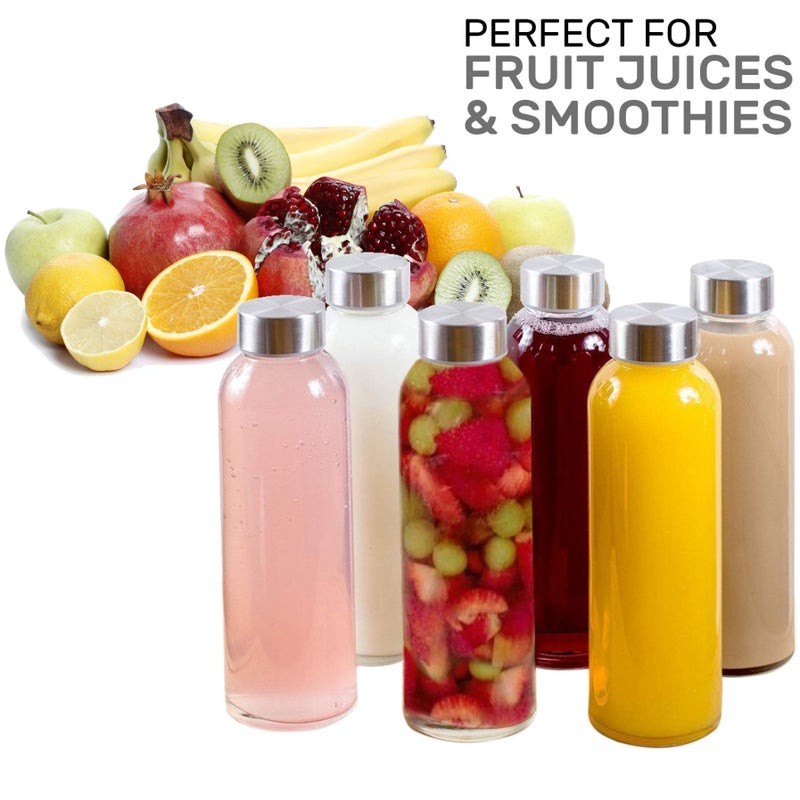 Brieftons Borosilicate Glass Water Bottles With Caps: Clear 6 Pack 18 Oz Heat Resistant Slim Easy To Store Leakproof Lids Best As Reusable Drinking Bottle Sauce Jar Juice Beverage Container - Image 4