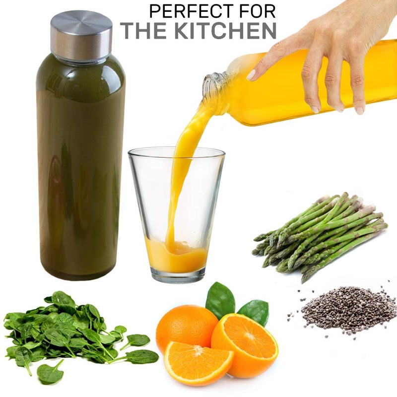 Brieftons Borosilicate Glass Water Bottles With Caps: Clear 6 Pack 18 Oz Heat Resistant Slim Easy To Store Leakproof Lids Best As Reusable Drinking Bottle Sauce Jar Juice Beverage Container - Image 3