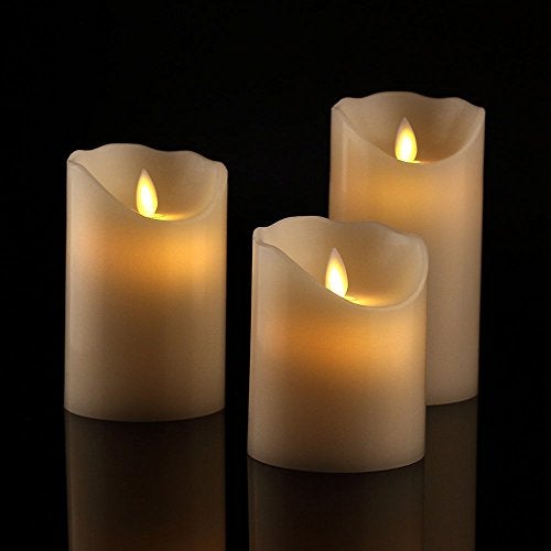 LTETTES Set of 3 Led Real Wax Candles | Battery Powered | Remote Controller | Flameless Moving Wick | Size: 3" Dia X 4",5",6" Height | Pillar Candles for Home Decor, Unscented - Image 3