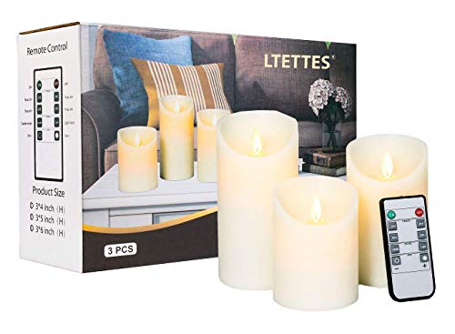 LTETTES Set of 3 Led Real Wax Candles | Battery Powered | Remote Controller | Flameless Moving Wick | Size: 3" Dia X 4",5",6" Height | Pillar Candles for Home Decor, Unscented - Image 2
