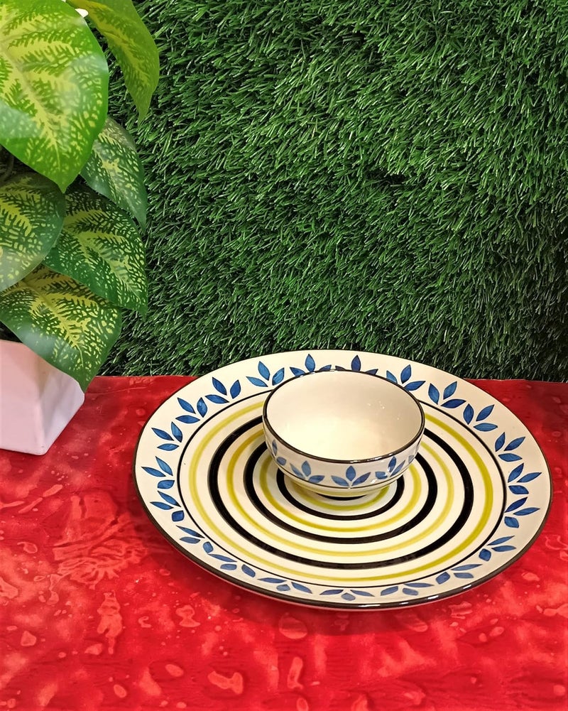 Caffeine Ceramic Handmade Blue Asmiya Combo Dinner Set (Set of 2)