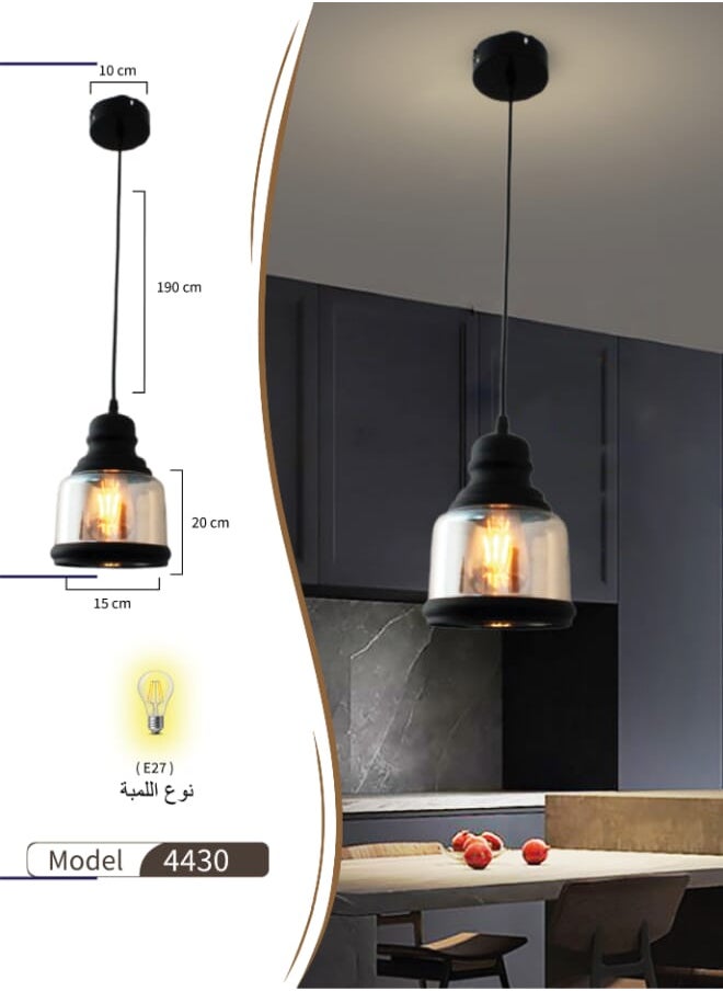 Best Power Modern Glass Pendant Lamp 4430-1 – Elegant Hanging Light with Adjustable 190cm Cord, E27 Base (Bulb Not Included) – Stylish Ceiling Light for Living Room, Dining Room, and Kitchen  - Image 3
