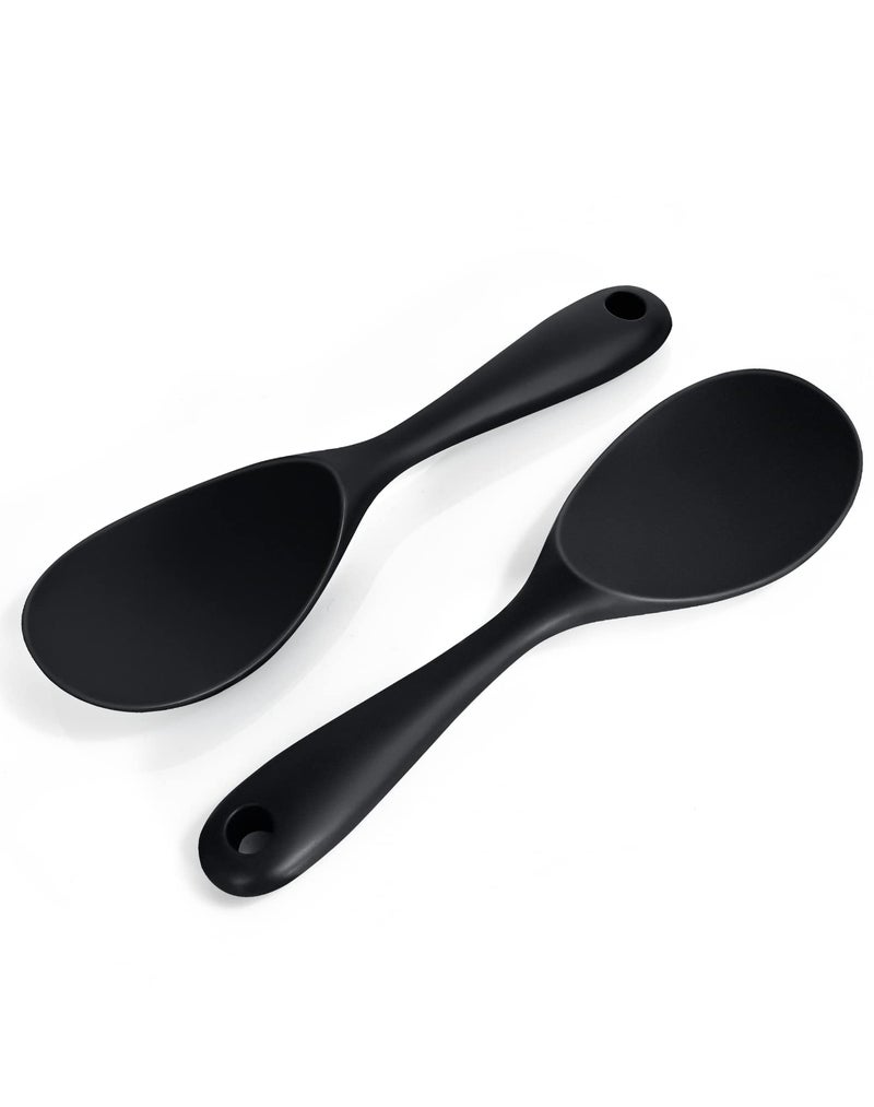2 Pcs Silicone Rice PaddleNon Stick Rice Spoon Scooper SpatulaHeat Resistant Rice Cooker SpoonBlack