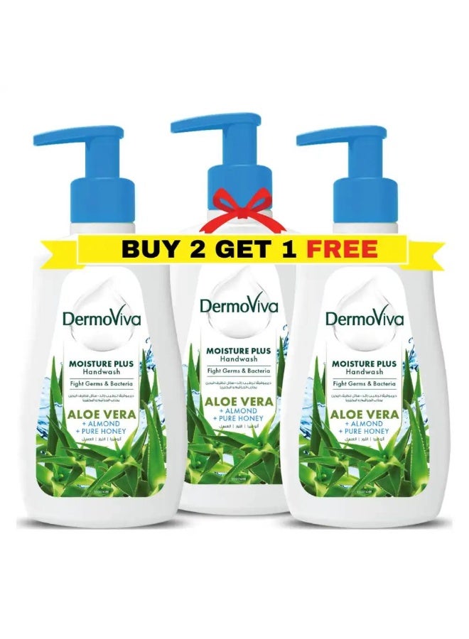 DermoViva Moisture Plus Handwash Aloe Vera, Almond & Pure Honey Value Pack (Buy 2 Get 1 Free)