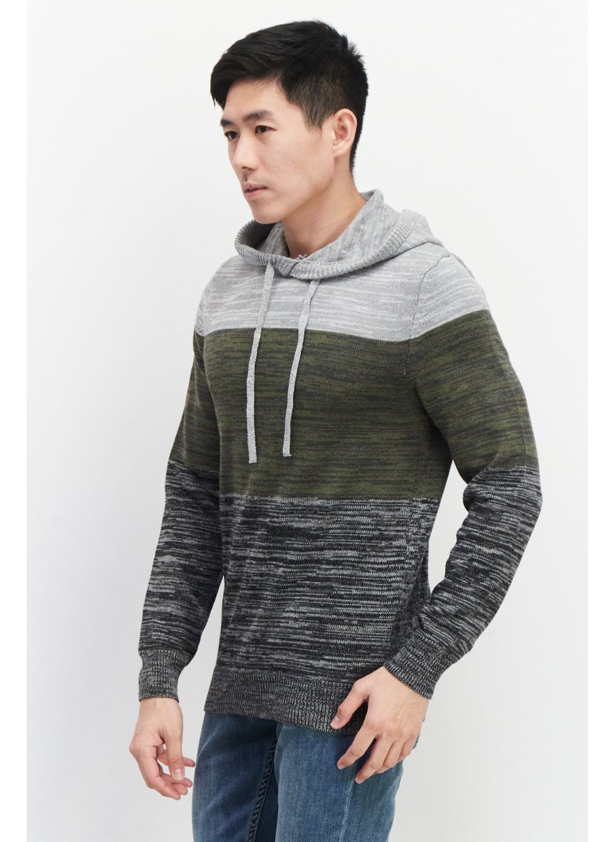 Sun Stone Men Hooded Textured Long Sleeves Sweatshirt, Grey  - Image 3