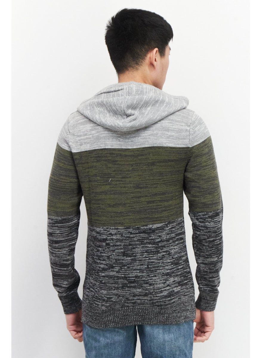 Sun Stone Men Hooded Textured Long Sleeves Sweatshirt, Grey  - Image 2