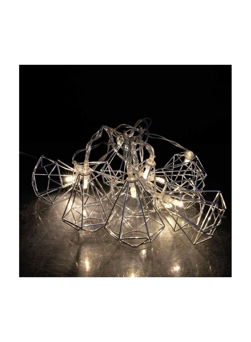 Home Deco Factory - مصباح الديكور المنزلي: خيط إضاءة بقطع ماسية معدنية (10 مصابيح LED) - Image 4