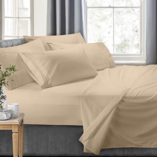 Clara Clark RV Queen Sheets, 6 Piece RV Sheets Set - Hotel Luxury Sheets for RV Bunks, Super Soft Bedding Set, Short Queen,Beige Cream - Image 2