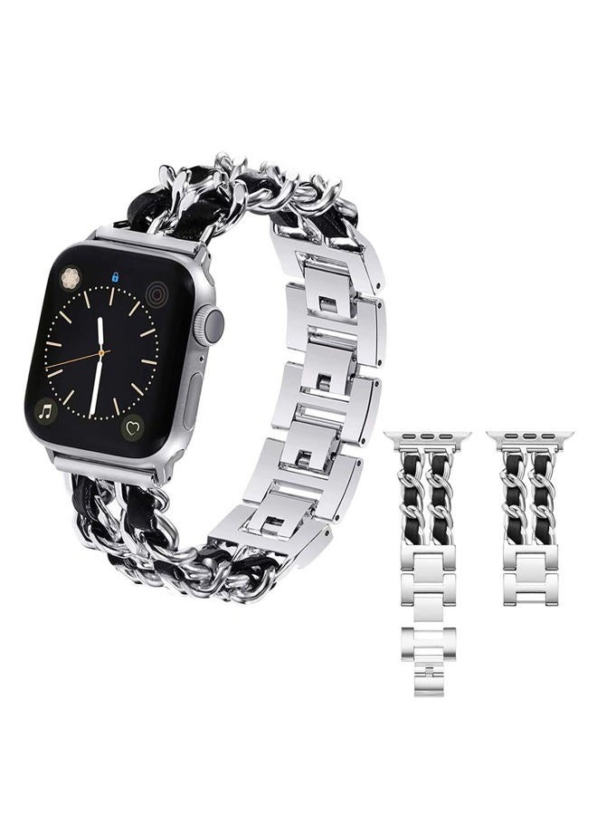 Gah compatible for Apple Watch Band 38/40/41mm Series 8 7 6 5 4 3 2 1 SE Bracelet for iWatch Band Metal Denim Chain Leather Strap,Women Watch Band, Braided Stainless Steel Cowboy Wristband - Image 1