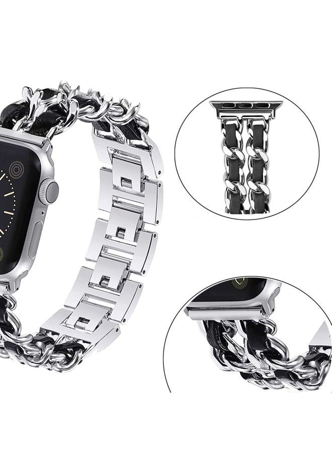 Gah compatible for Apple Watch Band 38/40/41mm Series 8 7 6 5 4 3 2 1 SE Bracelet for iWatch Band Metal Denim Chain Leather Strap,Women Watch Band, Braided Stainless Steel Cowboy Wristband - Image 4