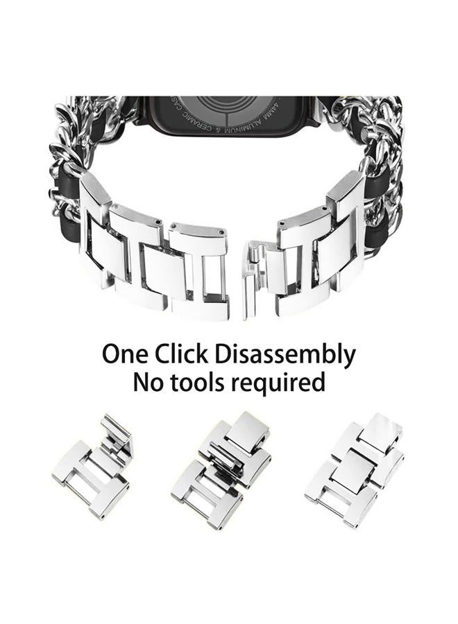 Gah compatible for Apple Watch Band 38/40/41mm Series 8 7 6 5 4 3 2 1 SE Bracelet for iWatch Band Metal Denim Chain Leather Strap,Women Watch Band, Braided Stainless Steel Cowboy Wristband - Image 5