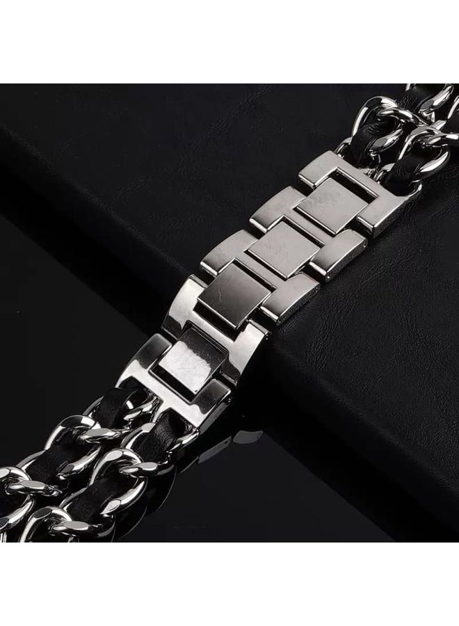 Gah compatible for Apple Watch Band 38/40/41mm Series 8 7 6 5 4 3 2 1 SE Bracelet for iWatch Band Metal Denim Chain Leather Strap,Women Watch Band, Braided Stainless Steel Cowboy Wristband - Image 2